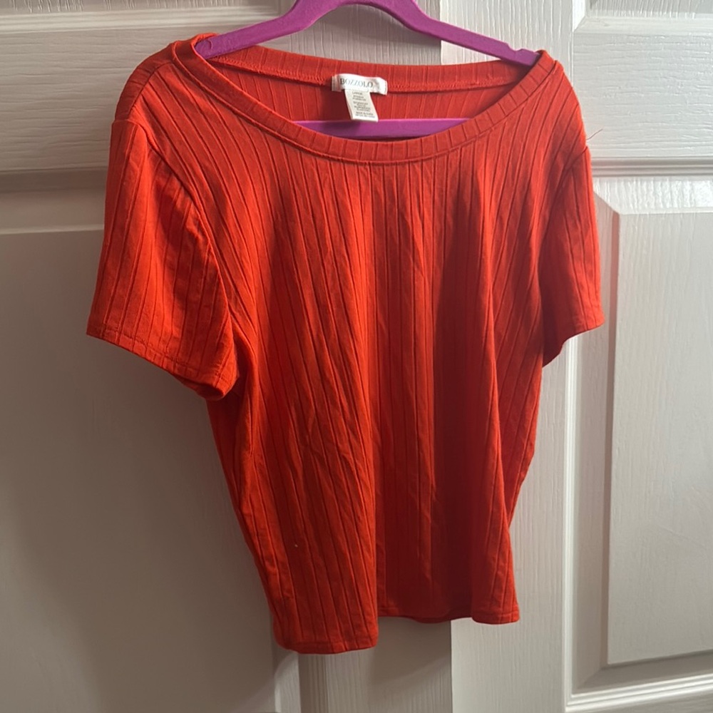 Zara Orange Ribbed Fitted Short Sleeve T-Shirt